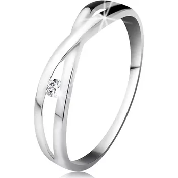 Prsten Prsten v bílém zlatě 585 - kulatý diamant čiré barvy, rozdělená překřížená ramena - Velikost: 50