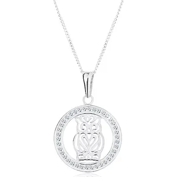 Náhrdelník Náhrdelník ze stříbra 925, přívěsek - vyřezávaná sova ve třpytivém kruhu