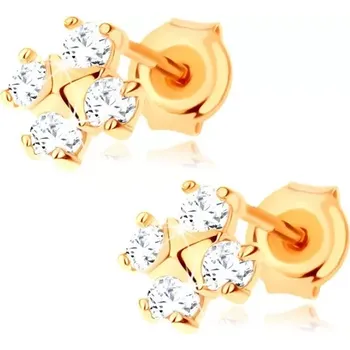 Náušnice Zlaté náušnice 14K se čtveřicí zirkonů a pyramidovým středem