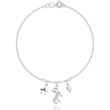 Náramek Stříbrný náramek 925 - mořská hvězdice, mořská panna, bílá syntetická perla, čirý zirkon