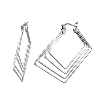 Náušnice Ocelové náušnice stříbrné barvy - čtyři čtverce, 35 mm