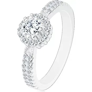 Prsten Zásnubní prsten ze stříbra 925, čirý kulatý zirkon s čirým lemem - Velikost: 64