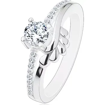 Prsten Zásnubní prsten, stříbro 925, čirý zirkon a třpytivá ramena, lístečky - Velikost: 50