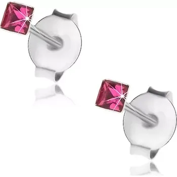 Náušnice Náušnice ze stříbra 925, malý čtvereček z fuchsiového krystalku Swarovski, 2 mm