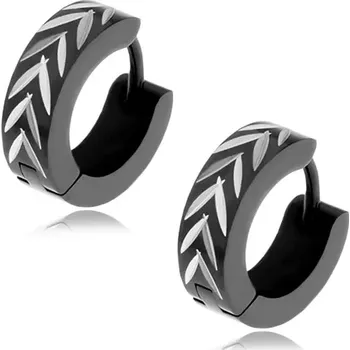 Náušnice Ocelové náušnice černé barvy, vzor obráceného "V" ve stříbrném odstínu