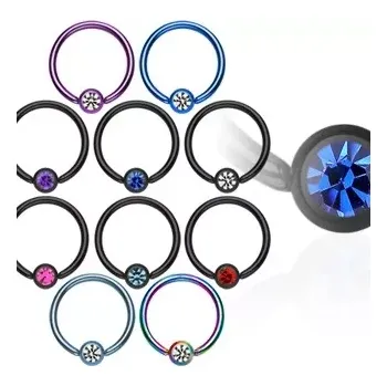 Piercing Piercing kroužek s kuličkou z anodizovaného titanu se zirkonem - Tloušťka piercingu: 1,6 mm, Barva zirkonu: Černá - Červená KR
