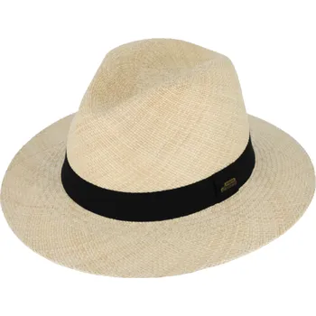 Klobouk Fiebig - Headwear since 1903 Letní béžový (natur) panamský klobouk Fedora - ručně pletený Velikost: 61 cm (XL)