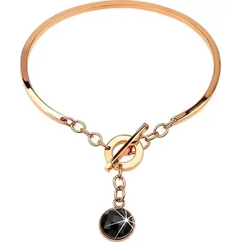 Náramek Ocelový náramek měděné barvy, neúplný ovál s visícím černým zirkonem