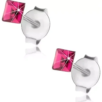 Náušnice Stříbrné náušnice 925, fuchsiový Swarovského krystalek - čtvereček, 3 mm