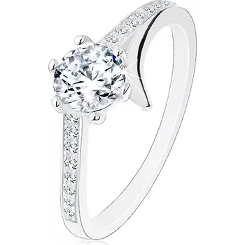 Prsten Zásnubní prsten, stříbro 925, rozdělené rameno, zirkonové linie, kulatý zirkon - Velikost: 52