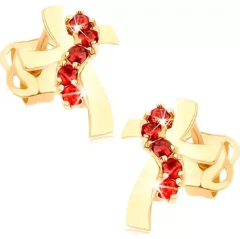 Náušnice Zlaté náušnice 14K v tvare kríža s červenými zirkóny