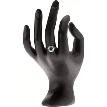 Prsten Prsten ze stříbra 925, trojúhelníkový zelený kamínek, čiré zirkony - Velikost: 61