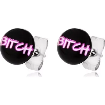 Náušnice Náušnice z chirurgické oceli, nápis "BITCH" na černém podkladu