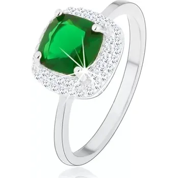 Prsten Prsten ze stříbra 925, zelený broušený zirkon - čtverec, třpytivý lem - Velikost: 52