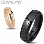 Titanový prsten měděné barvy, nápis FOREVER LOVE, čirý zirkon, 4 mm - Velikost: 52