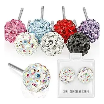 Náušnice Ocelové náušničky - kuličky s malými kamínky - Barva: Černá