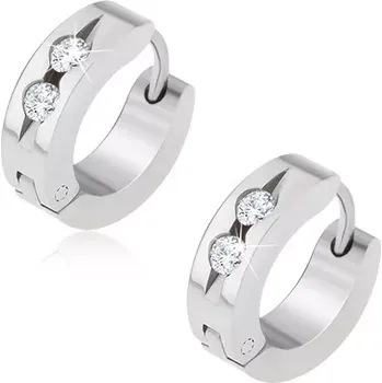 Náušnice Kruhové ocelové náušnice, žlábek se dvěma čirými kamínky