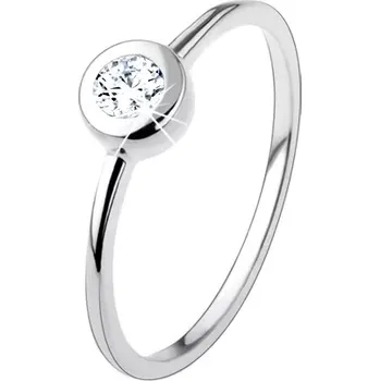 Prsten Stříbrný 925 prsten, tenká lesklá ramena, čirý zirkon v oblé objímce - Velikost: 59