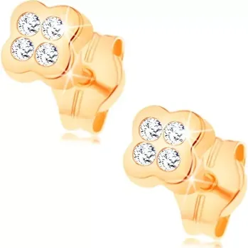 Náušnice Zlaté puzetové náušnice 585 - kvítek vykládaný čirými zirkonky