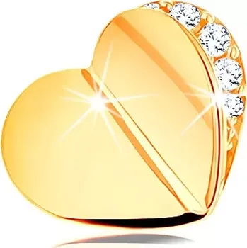 Přívěsek Přívěsek ve žlutém 14K zlatě - lesklé zalomené srdíčko, čirý zirkonový obrys