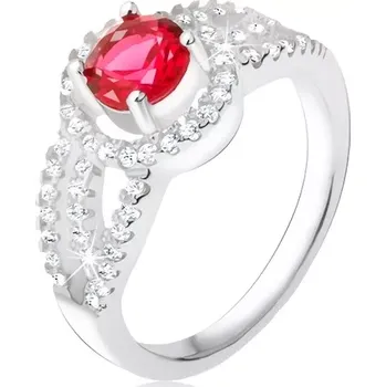 Prsten Prsten stříbro 925, červený kámen se zirkonovým rámem, oblé linie - Velikost: 49