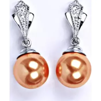 Náušnice Stříbrné visací náušnice perla Swarovski orange - NK9/1193 (Stříbrné náušnice se zirkony a Swarovski perlou 10 mm)