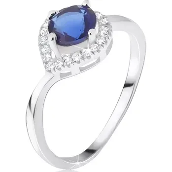 Prsten Prsten ze stříbra 925, tmavomodrý kámen, zirkonová kapka - Velikost: 50