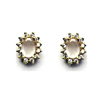 Náušnice Zlaté náušnice Kate, přírodní růženín, čiré zirkony, žluté zlato, NŠ 1480