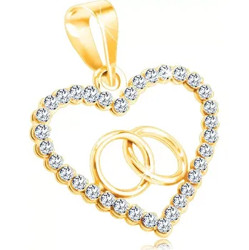 Přívěsek Přívěsek ze 14K žlutého zlata - obrys srdíčka, kulaté čiré zirkony, spojené kroužky