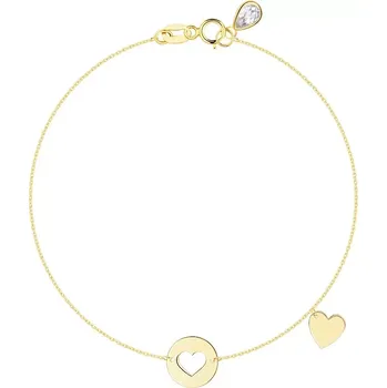 Náramek Náramek ze žlutého zlata 585 - kruh s výřezem srdce, ploché srdce, zirkonová slza