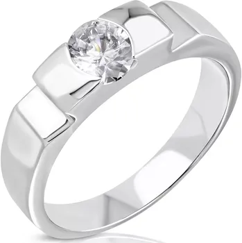 Prsten Zásnubní ocelový prsten s vystupujícím středem a bočními zářezy - Velikost: 50