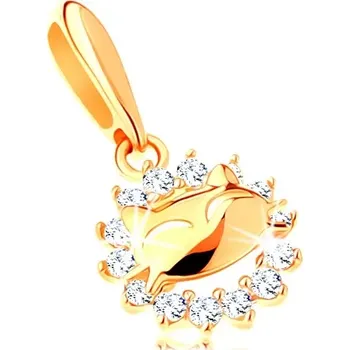 Přívěsek Blýskavý přívěsek ve žlutém 14K zlatě - zirkonová kontura kruhu, kočička