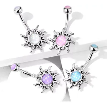 Piercing Ocelový piercing do pupíku - tribal slunce s epoxidovou kuličkou, rhodiovaný povrch - Barva: Růžová