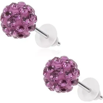 Náušnice Náušnice z oceli 316L, tmavě růžové kuličky vykládané blyštivými zirkony, 8 mm