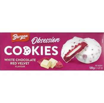 Bergen OBSESSION Cookies v bílé čokoládě Red Velvet 128g