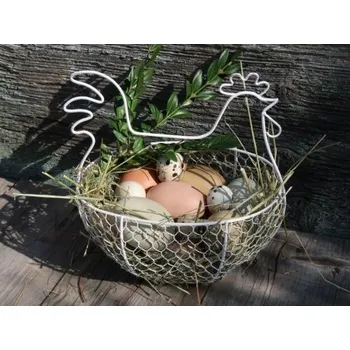 Velikonoční dekorace Slepice drátěná - košíček na vajíčka