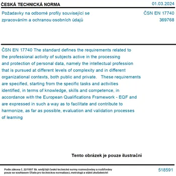 ČSN EN 17740 - Požadavky na odborné profily související se zpracováním a ochranou osobních údajů - Tisk
