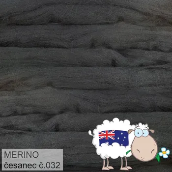 Příze Česanec australské merino (20-21 - mikronů), vlna na plstění a předení. Barva 032 ČERNÁ. Balení 20g.