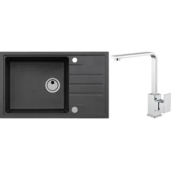 Alveus Set Intermezzo 130 Granitový dřez s odkapem 780x480 mm+ baterie Reno, černá, SETA352