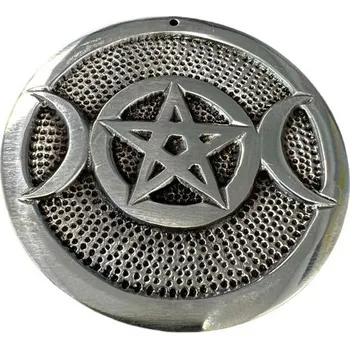 Vonná tyčinka Mani Bhadra Mani Bhadra Stojánek na vonné tyčinky Bílý kovový Pentagram, Ø 8 cm