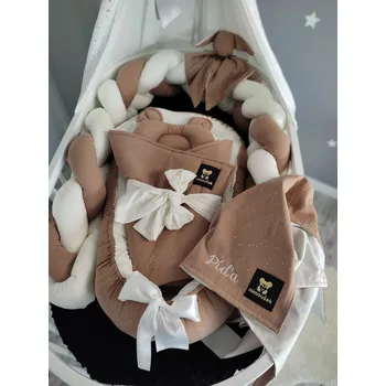Hnízdečko pro miminko Set do postýlky Mimoušek mušelín perla tygří oči mušelín