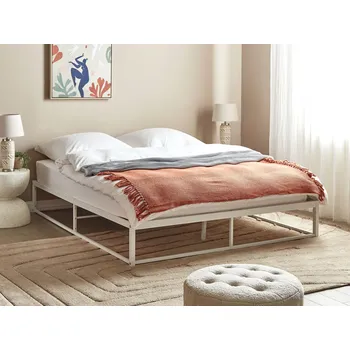 Postel Postel bílá kovová 160 x 200 cm rám postele bez čela s roštem průmyslový moderní styl Beliani