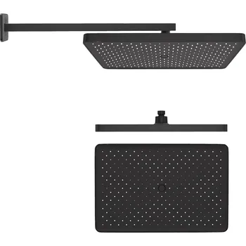 Sprchová hlavice kielle Vega - Hlavová sprcha 360 x 240 mm, 1 proud, sprchové rameno 430 mm, matná černá