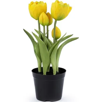 umělá květina Umělé tulipány v květináči - 7 (25 cm) žlutá