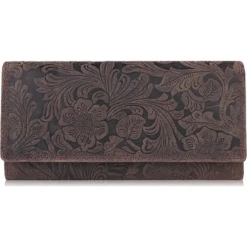 Peněženka Paolo Peruzzi Vintage dámská kožená peněženka s květy PAOLO PERUZZI; hnědá
