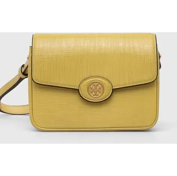 Kabelka Kožená kabelka Tory Burch Robinson Crosshatched žlutá barva, 154731.700 11X, vel. ONE SIZE