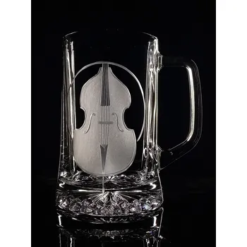 Sklenice půllitr s kontrabasem - ručně ryté (broušené) dárek pro hudebníka