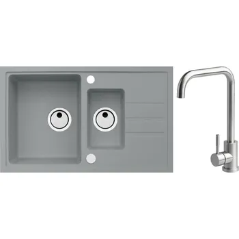 Alveus Set Intermezzo 70 Granitový dřez s vaničkou a odkapem 780x480 mm + baterie Angel, beton, SETA20041