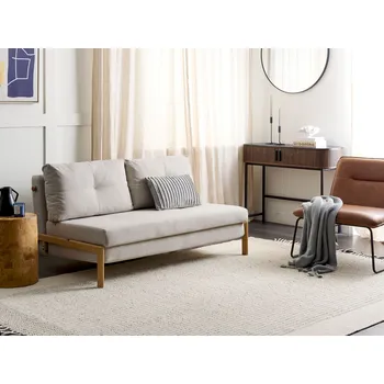 Pohovka Rozkládací pohovka světle béžová látkové čalounění 2místná s polštáři Skandinávský styl Beliani