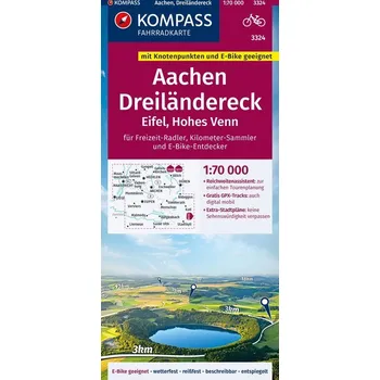 KOMPASS Fahrradkarte 3324 Aachen, Dreiländereck, Eifel, Hohes Venn mit Knotenpunkten 1:70.000